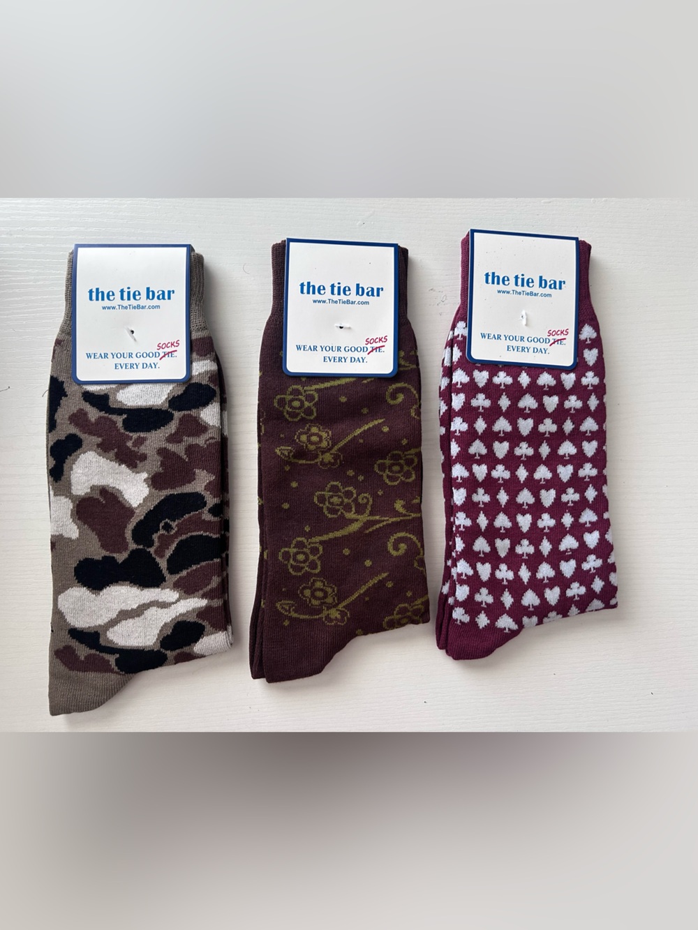 The Tie Bar Three-Pack Patterned Socks — Brown, Maroon & Taupe Mix